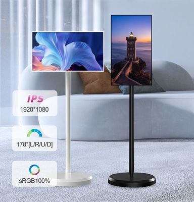 Floor Standing Movbile Tv Vertical Display 27" Adjust Up Down Rollable Smart Stand By Me TV