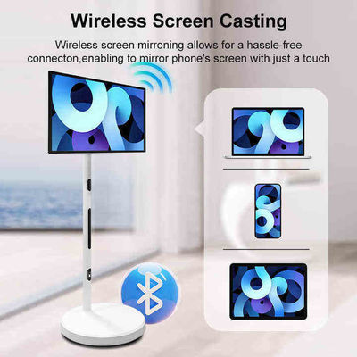 Floor Standing Movbile Tv Vertical Display 27" Adjust Up Down Rollable Smart Stand By Me TV