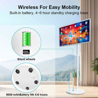 Floor Standing Movbile Tv Vertical Display 27" Adjust Up Down Rollable Smart Stand By Me TV