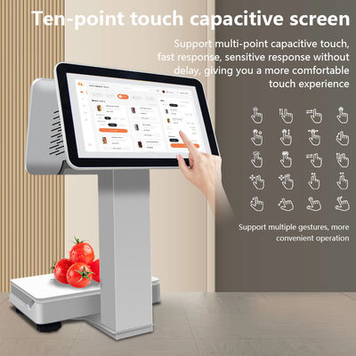 15.6+14 Inch Dual Touch Screen POS Terminal with Weighing Pan Barcode Scanner and Thermal Printer for Retail