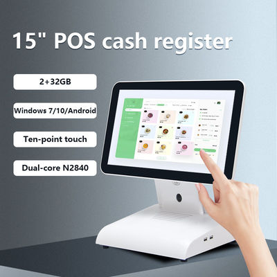 15Inch N2840 Desktop POS Machine Restaurant POS Terminal 2+32GB All in One POS System with Customer Display