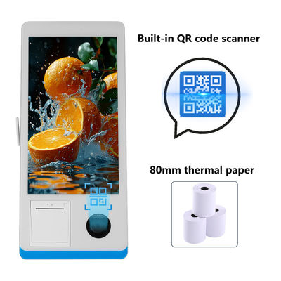 Restaurant Self-service Ordering Counter Kiosk Windows 8+128GB Self-service Payment Kiosk with Printer Nfc QR Code Scanner