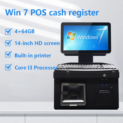 14Inch Dual Touch Screen Win7 Pos Cash Register i3 Cpu 4+64GB Desktop POS Terminal with Printer,Keyboard,Scanner
