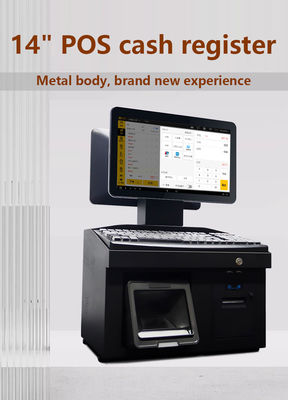 14Inch Dual Touch Screen Win7 Pos Cash Register i3 Cpu 4+64GB Desktop POS Terminal with Printer,Keyboard,Scanner