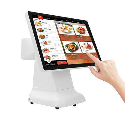 Windows Cash Register POS Machine Simple Style Plastic Design and 15.6 Inch Dual Screen All-in-One for Windows