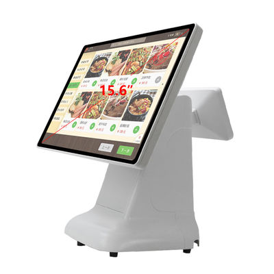 Windows Cash Register POS Machine Simple Style Plastic Design and 15.6 Inch Dual Screen All-in-One for Windows