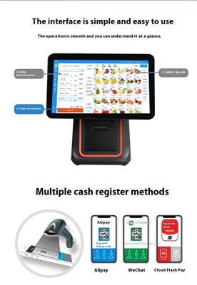 Retail Point of Sale Machine 15.6inch Android POS Terminal with Scanner and Printer 4GB DDR4 Memory 64GB Hard Disk Capacity
