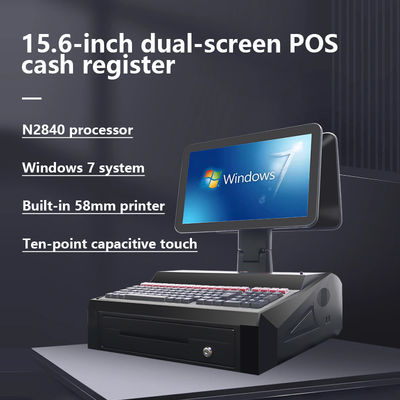 OEM ODM 15.6Inch Dual Screen Win7 Pos Cash Register N2840 Cpu 2+32GB Desktop POS Terminal with 58mm Printer,Keyboard