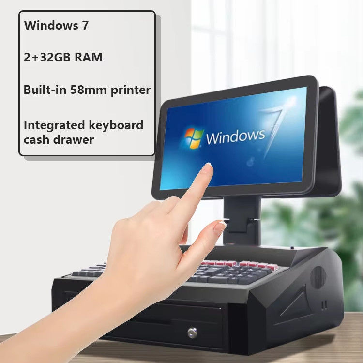 15.6inch Dual Screen Touch All in One POS System with Cash Drawer and Built in 58mm Printer 2GB RAM Supermarket