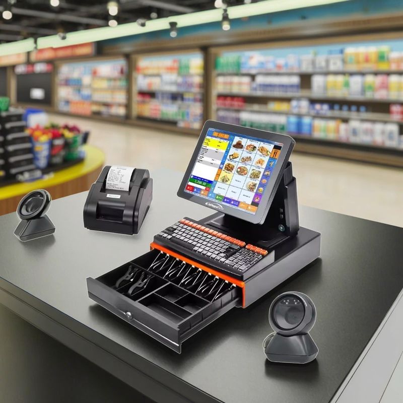 15 Inch I5 I7 I9 Supermarket Cash Register Touch Screen Machine with 12 OSD Languages and USB Interface