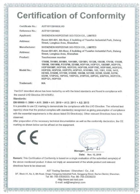 China Shenzhen Hopestar SCI-TECH Co., Ltd. certification