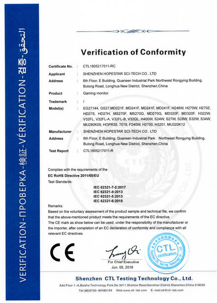 China Shenzhen Hopestar SCI-TECH Co., Ltd. certification